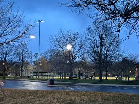 Twilight serenity under the stadium lights.
